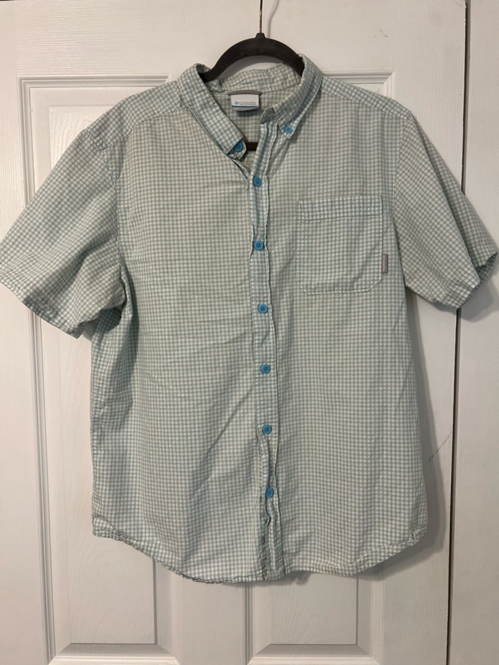 Columbia Men’s Short-Sleeve Button-Down Shirt - Mint Green Gingham
